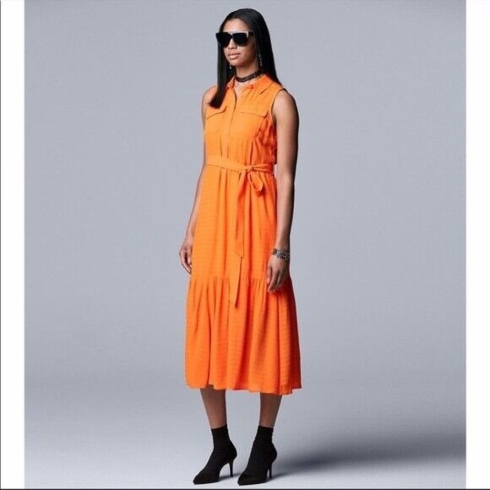 NWT Simply Vera Vera Wang Belted Tiered Shirt Dress Orange Size XXL